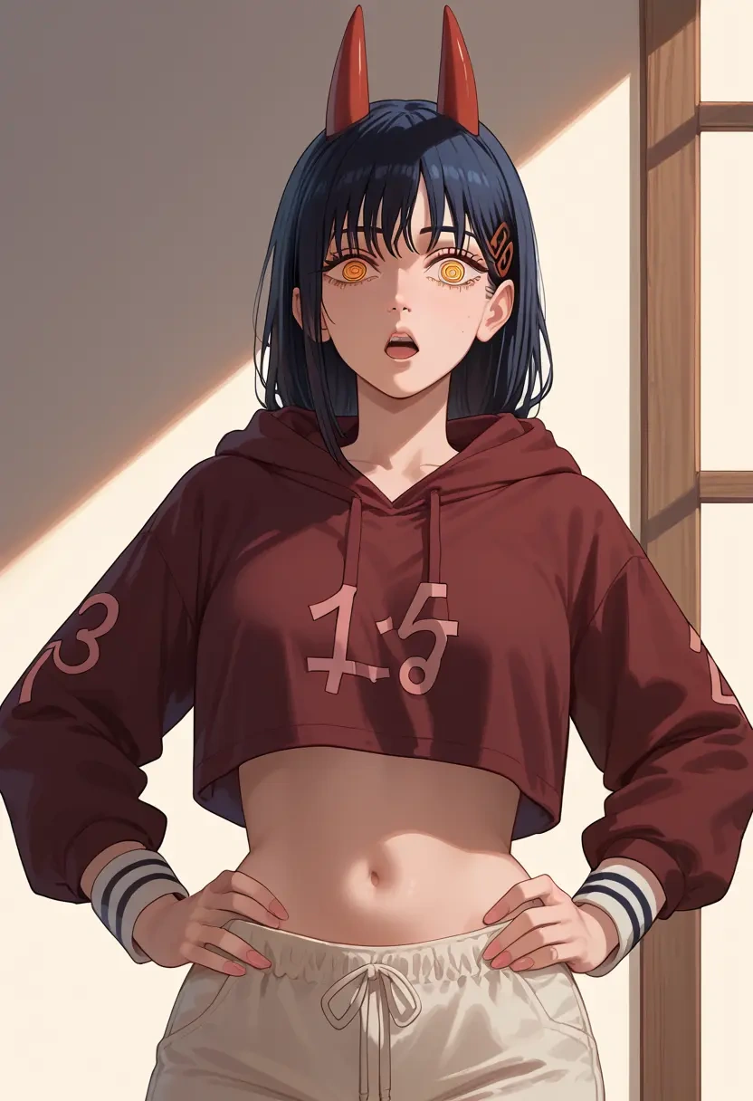 chainsaw_man,yoru_(chainsaw_man),hoodie,cropped,high-waisted joggers  - 