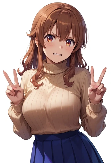 machikado_mazoku,yoshida_yuuko_(machikado_mazoku),skirt,pleated,turtleneck sweater  - AI generated anime art