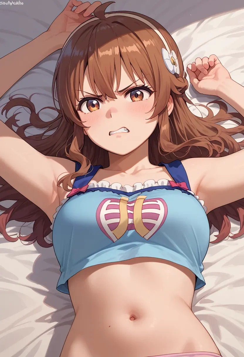 machikado_mazoku,yoshida_yuuko_(machikado_mazoku),crop top,athletic shorts  - 