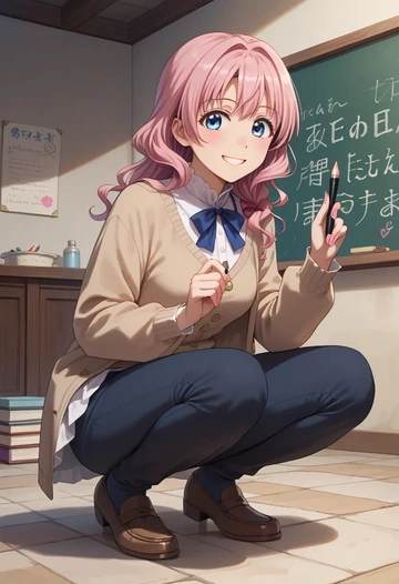 yuru_yuri,yoshikawa_chinatsu,teacher, sweater  - AI generated anime art