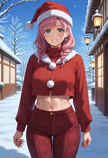 yuru_yuri,yoshikawa_chinatsu,Christmas,plaid trousers  - AI generated anime art