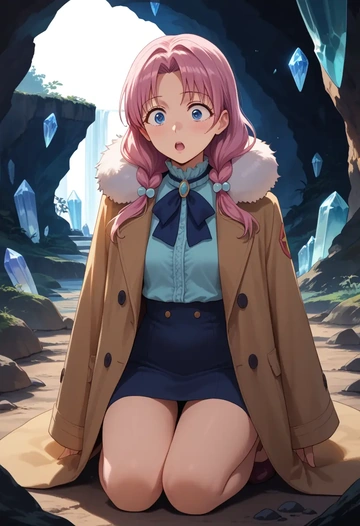 yuru_yuri,yoshikawa_chinatsu,coat,fur-collar,tailored trousers  - AI generated anime art