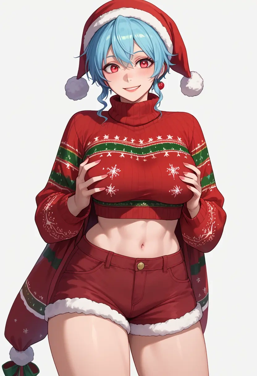 vocaloid,yowane_haku,Christmas,red velvet shorts,turtleneck sweater  - 