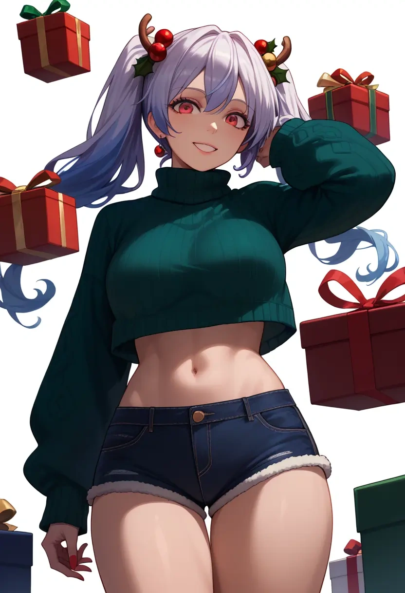 vocaloid,yowane_haku,Christmas,red velvet shorts,turtleneck sweater  - 