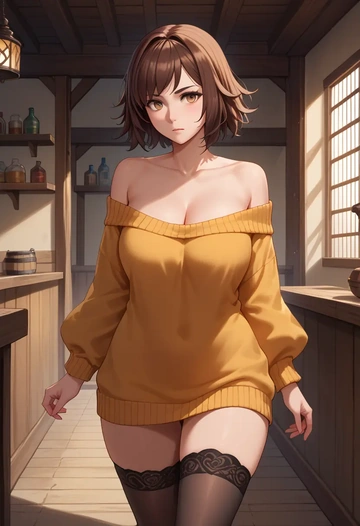 fate_(series),yu_mei-ren_(fate),off-shoulder,sweater  - AI generated anime art