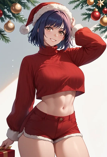 fate_(series),yu_mei-ren_(fate),Christmas,red velvet shorts,turtleneck sweater  - AI generated anime art