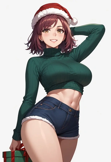 fate_(series),yu_mei-ren_(fate),Christmas,red velvet shorts,turtleneck sweater  - AI generated anime art