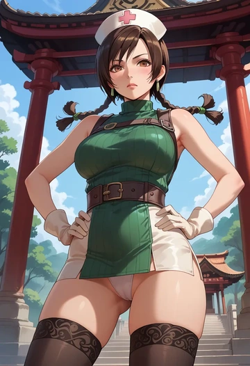 final_fantasy,yuffie_kisaragi,nurse pantyhose,mini skirt, sexy  - AI generated anime art