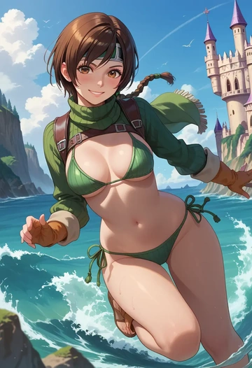 final_fantasy,yuffie_kisaragi,bikini,rainbow-colored,sexy  - AI generated anime art