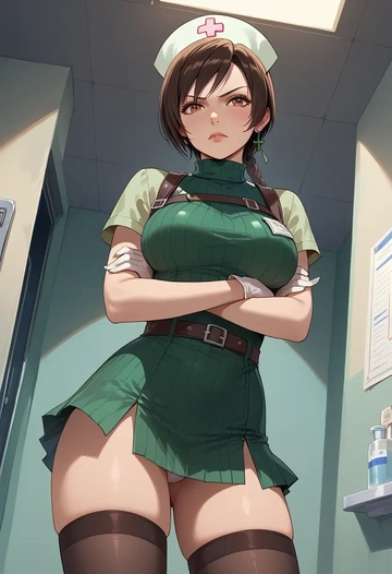 final_fantasy,yuffie_kisaragi,nurse pantyhose,mini skirt, sexy  - AI generated anime art