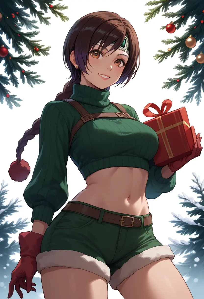 final_fantasy,yuffie_kisaragi,Christmas,red velvet shorts,turtleneck sweater  - 