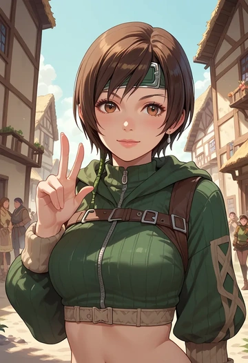 final_fantasy,yuffie_kisaragi,crop hoodie,shorts  - AI generated anime art