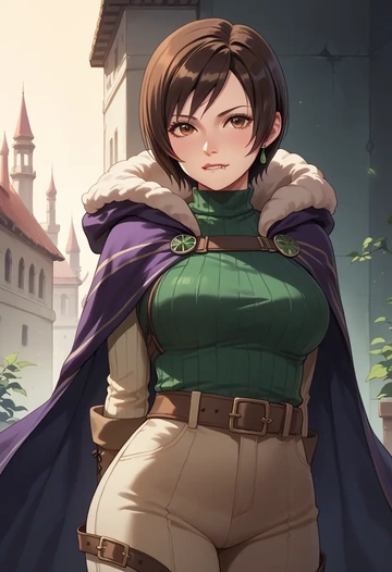 final_fantasy,yuffie_kisaragi,cape,hooded,leather pants  - AI generated anime art