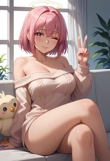 angel_beats,yui_(angel_beats),off-shoulder,sweater  - AI generated anime art