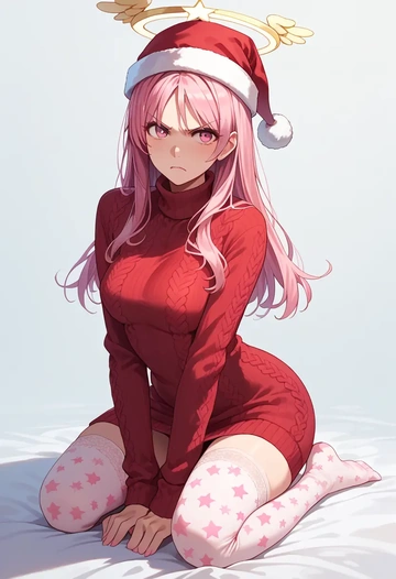 angel_beats,yui_(angel_beats),Christmas,sweater dress,stockings  - AI generated anime art