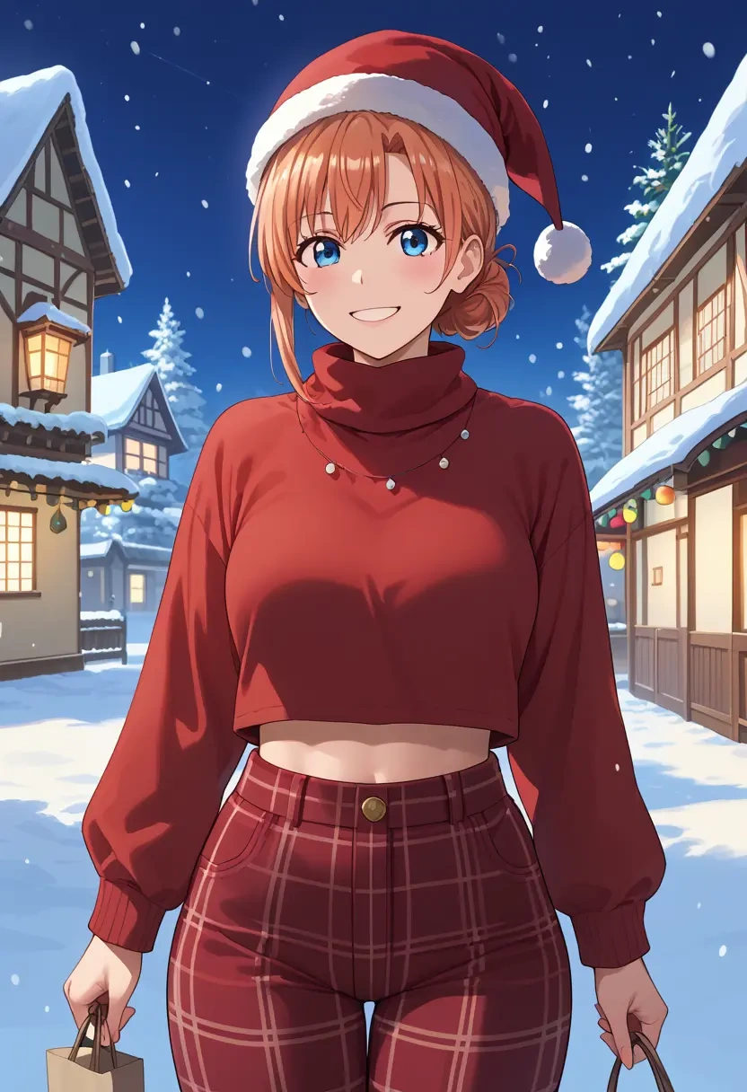 yahari_ore_no_seishun_lovecome_wa_machigatteiru,yuigahama_yui,Christmas,plaid trousers  - 