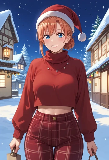 yahari_ore_no_seishun_lovecome_wa_machigatteiru,yuigahama_yui,Christmas,plaid trousers  - AI generated anime art