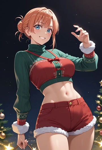 yahari_ore_no_seishun_lovecome_wa_machigatteiru,yuigahama_yui,Christmas,red velvet shorts,turtleneck sweater  - AI generated anime art