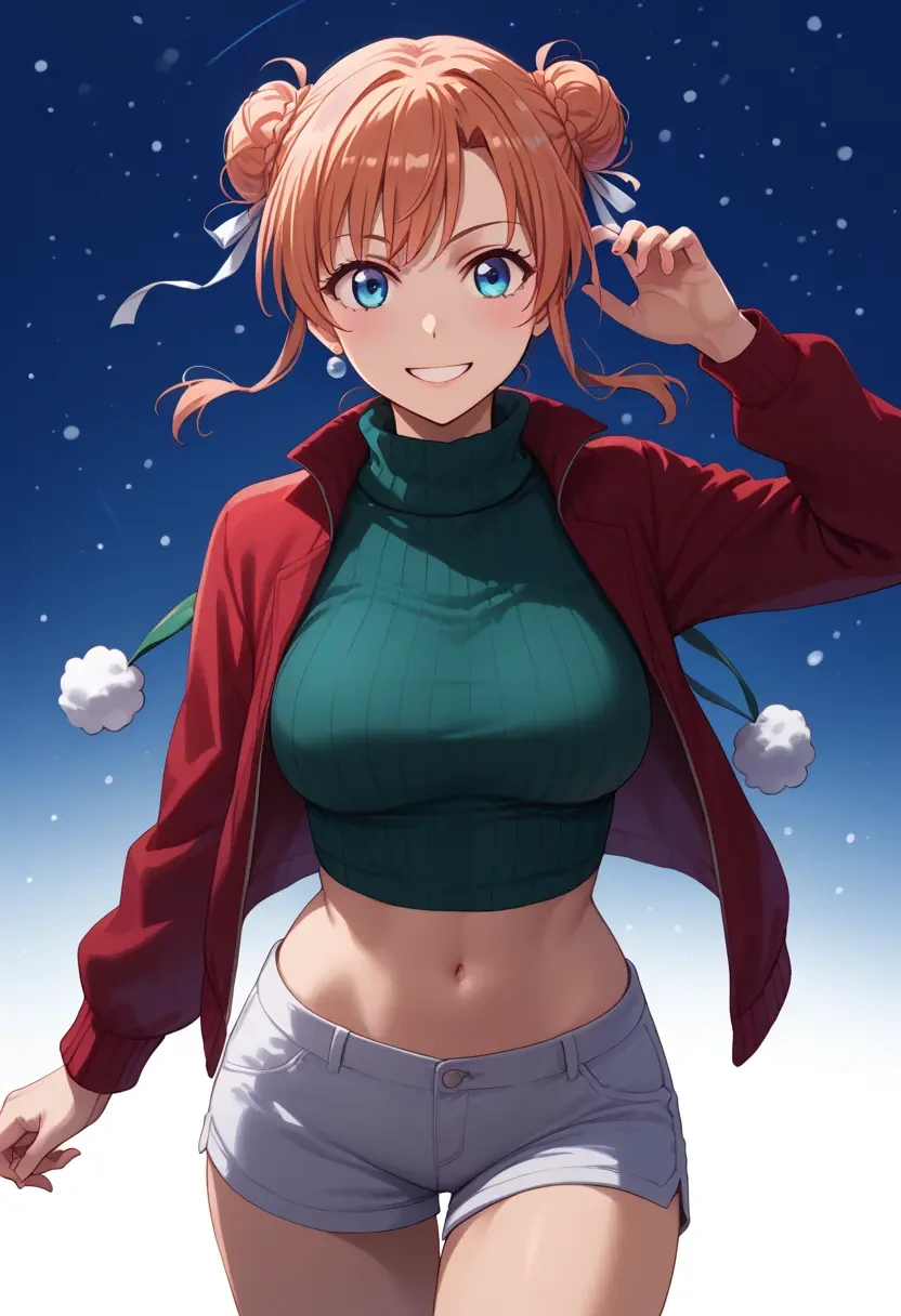 yahari_ore_no_seishun_lovecome_wa_machigatteiru,yuigahama_yui,Christmas,red velvet shorts,turtleneck sweater  - 