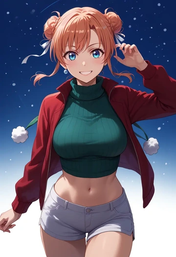 yahari_ore_no_seishun_lovecome_wa_machigatteiru,yuigahama_yui,Christmas,red velvet shorts,turtleneck sweater  - AI generated anime art