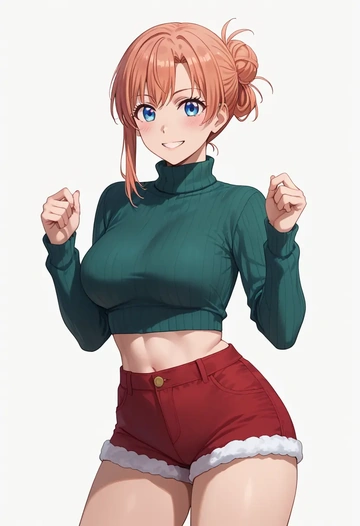 yahari_ore_no_seishun_lovecome_wa_machigatteiru,yuigahama_yui,Christmas,red velvet shorts,turtleneck sweater  - AI generated anime art