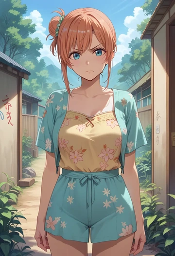 yahari_ore_no_seishun_lovecome_wa_machigatteiru,yuigahama_yui,floral graffiti blouse,dolphin shorts  - AI generated anime art