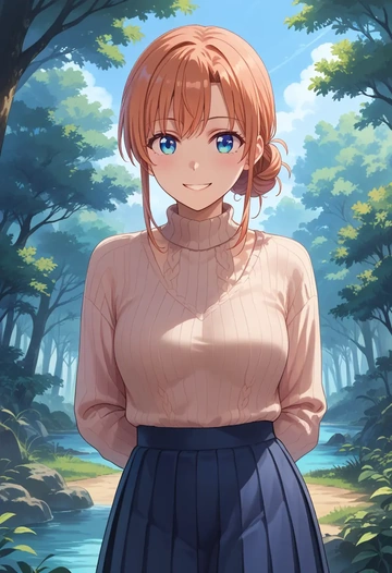 yahari_ore_no_seishun_lovecome_wa_machigatteiru,yuigahama_yui,sweater,cropped,pleated midi skirt  - AI generated anime art