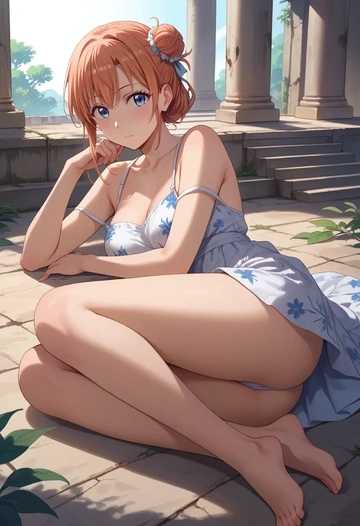 yahari_ore_no_seishun_lovecome_wa_machigatteiru,yuigahama_yui,silk slip dress,floral prints  - AI generated anime art