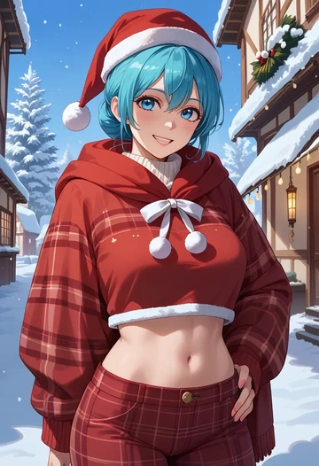 vocaloid,yuki_miku,Christmas,plaid trousers  - AI generated anime art