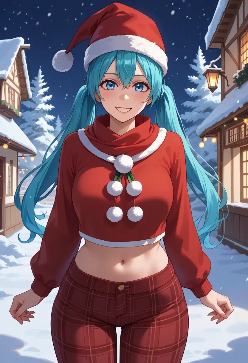 vocaloid,yuki_miku,Christmas,plaid trousers  - 