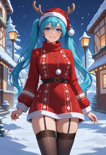 vocaloid,yuki_miku,sweater,stockings,Thigh garters  - AI generated anime art