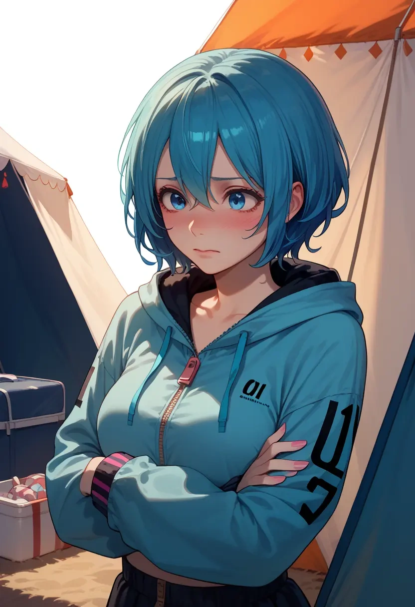 vocaloid,yuki_miku,crop hoodie,shorts  - 