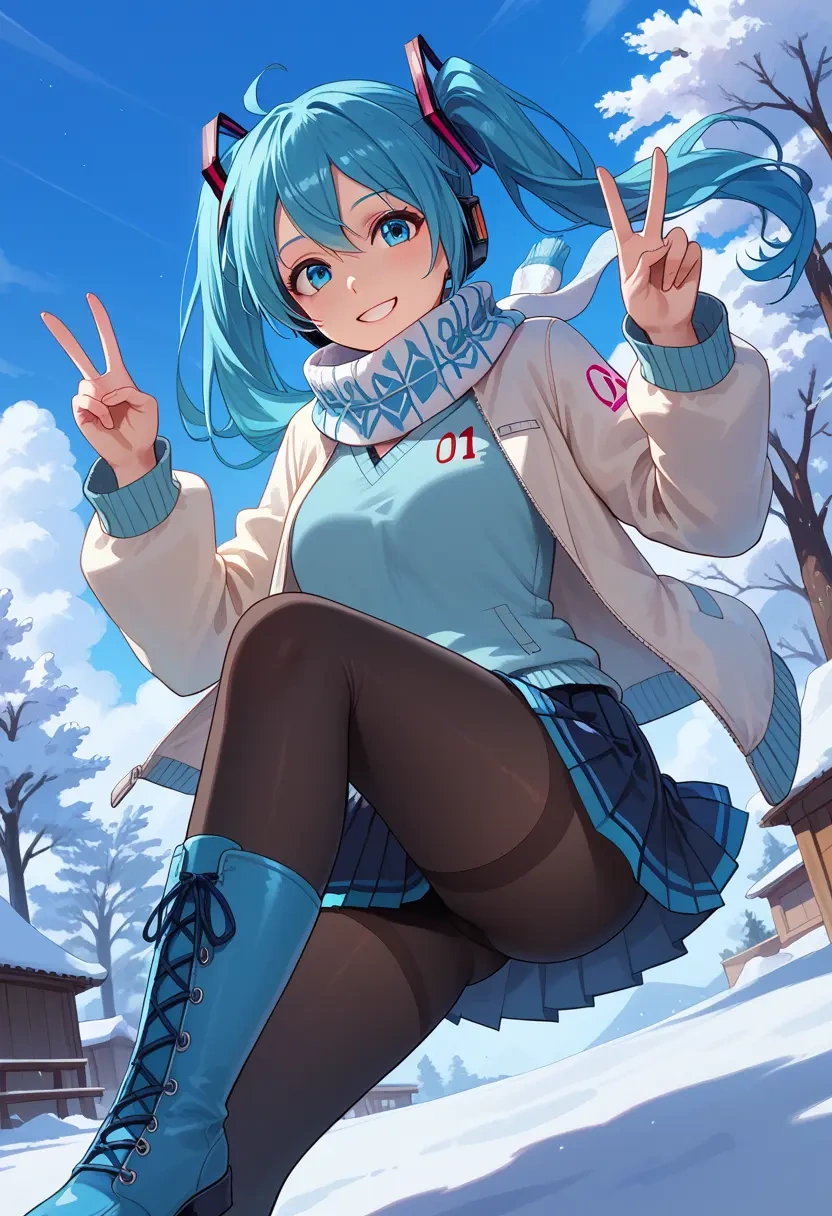 vocaloid,yuki_miku,winter,student uniform,puffer jacket  - 