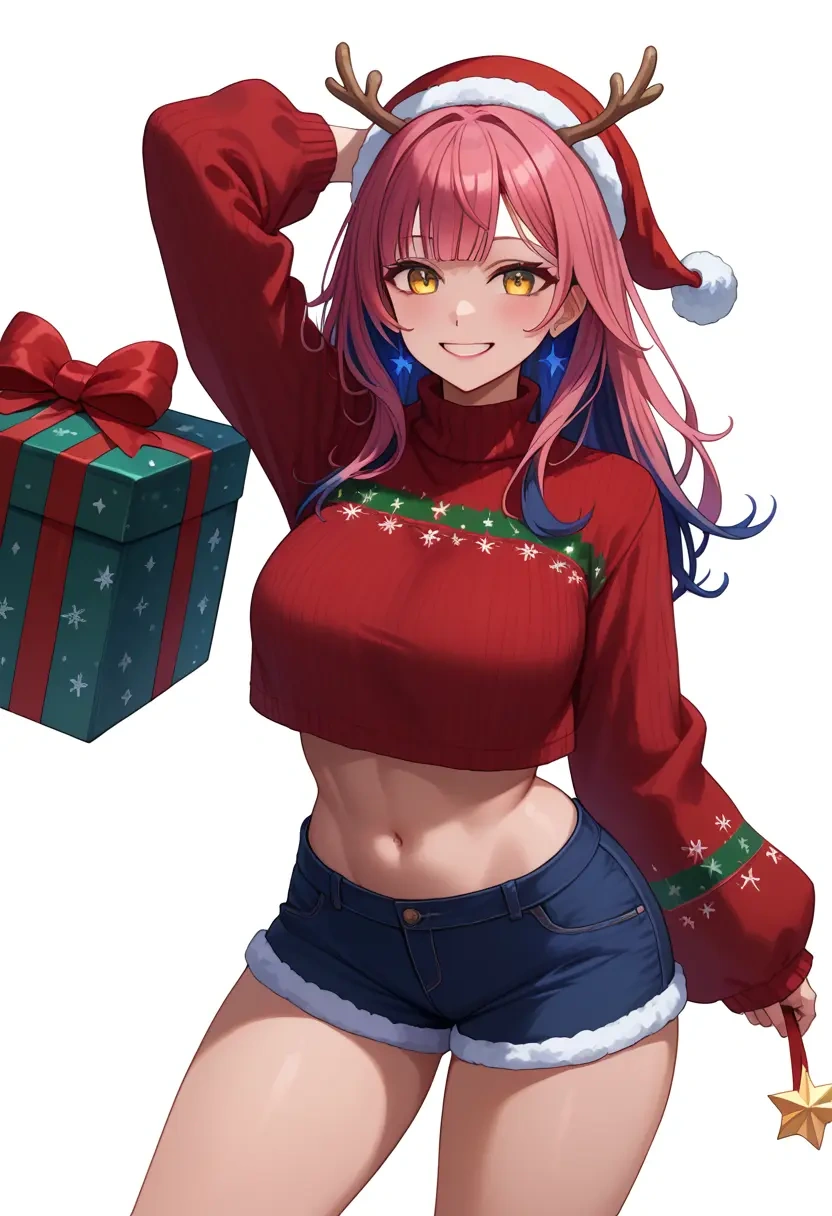 hololive,yukihana_lamy_(1st_costume),Christmas,red velvet shorts,turtleneck sweater  - 