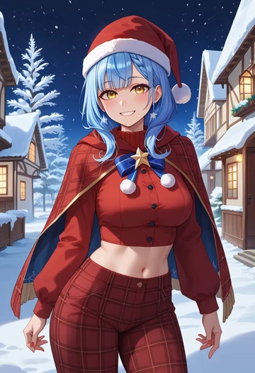 hololive,yukihana_lamy_(1st_costume),Christmas,plaid trousers  - AI generated anime art