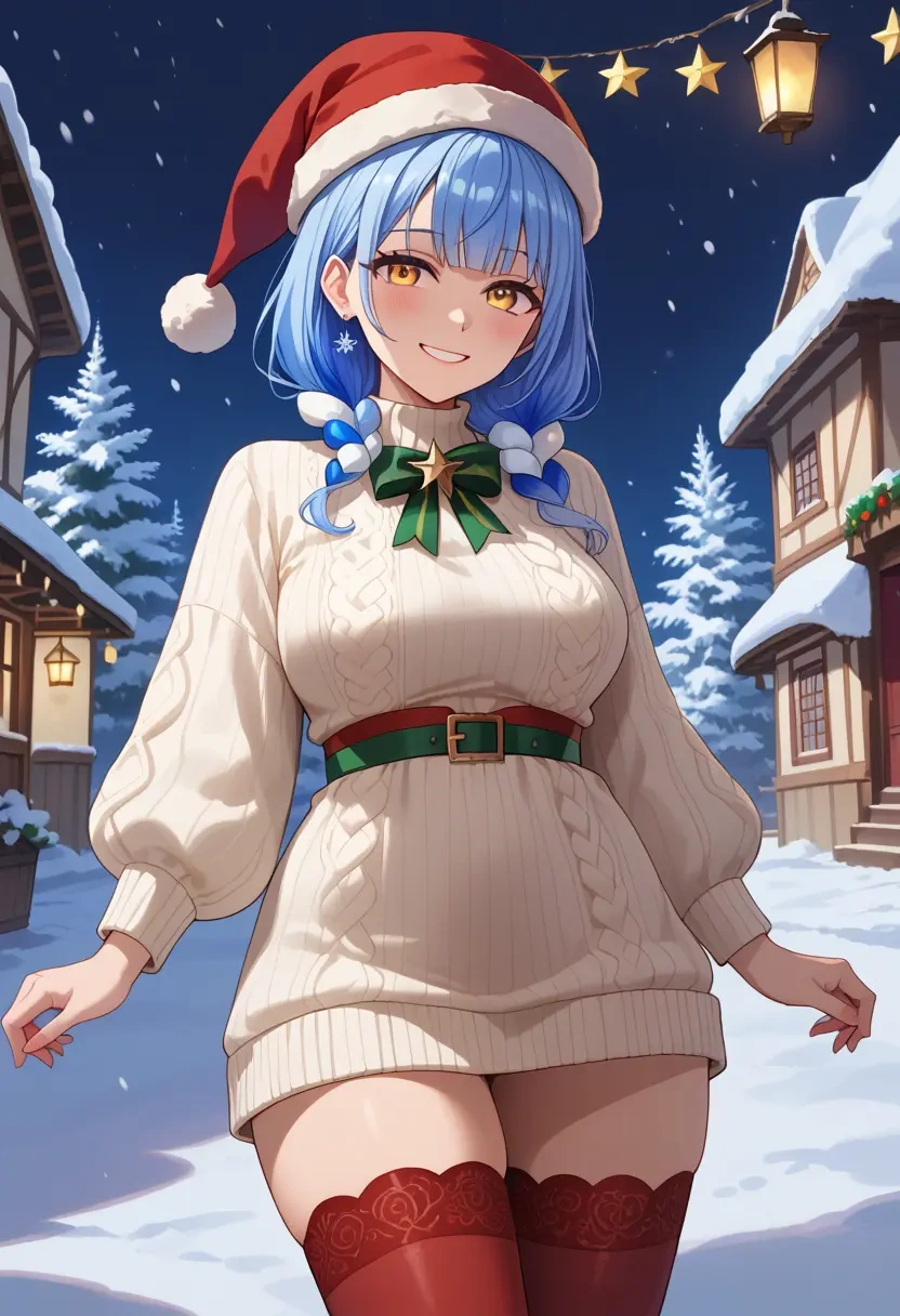 hololive,yukihana_lamy_(1st_costume),Christmas,sweater dress,stockings  - 