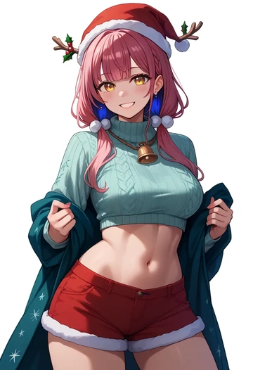 hololive,yukihana_lamy_(1st_costume),Christmas,red velvet shorts,turtleneck sweater  - AI generated anime art