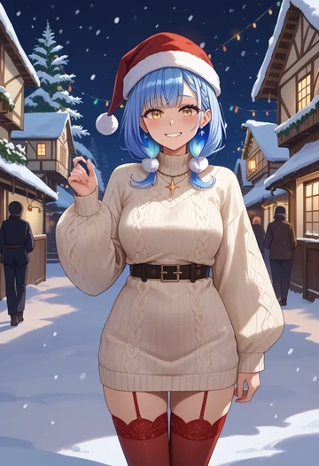 hololive,yukihana_lamy_(1st_costume),Christmas,sweater dress,stockings  - AI generated anime art