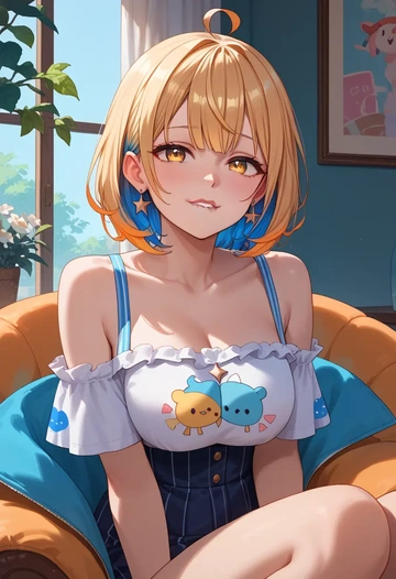 hololive,yukihana_lamy_(1st_costume),off-shoulder top,dolphin shorts  - AI generated anime art