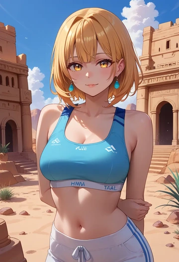 hololive,yukihana_lamy_(1st_costume),sports bra,wide-leg joggers  - AI generated anime art