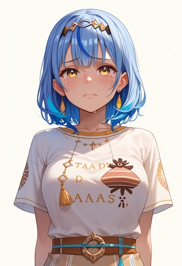 hololive,yukihana_lamy_(1st_costume),handwritten script shirt,dolphin shorts  - AI generated anime art