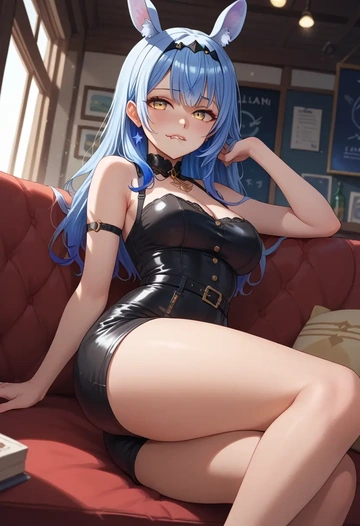 hololive,yukihana_lamy,leather,shorts  - AI generated anime art