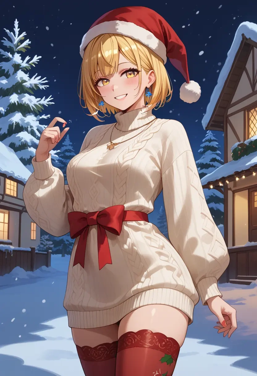 hololive,yukihana_lamy,Christmas,sweater dress,stockings  - 