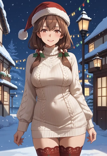 kantai_collection,yukikaze_(kancolle),Christmas,sweater dress,stockings  - AI generated anime art