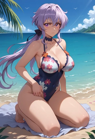 senki_zesshou_symphogear,yukine_chris,swimsuit,floral print  - AI generated anime art