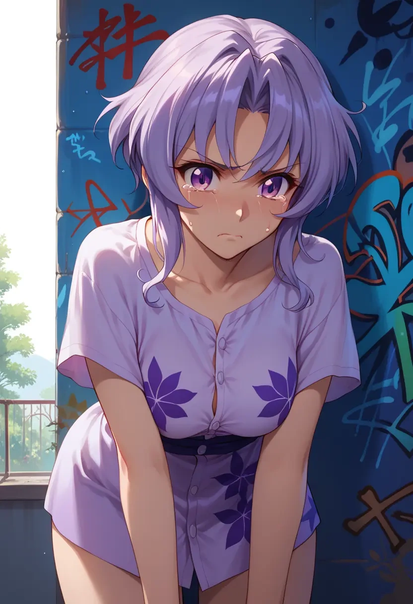 senki_zesshou_symphogear,yukine_chris,oversized graffiti shirt,dolphin shorts  - 