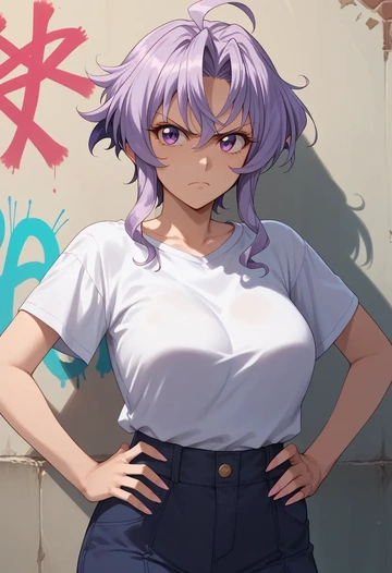 senki_zesshou_symphogear,yukine_chris,crop graffiti tee,dolphin shorts  - AI generated anime art