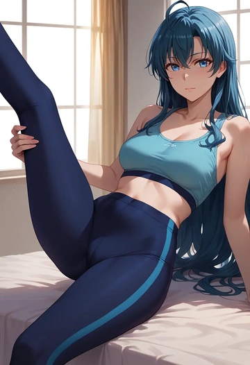 yahari_ore_no_seishun_lovecome_wa_machigatteiru,yukinoshita_yukino,yoga, leggings,spread legs,one leg up,sexy  - AI generated anime art