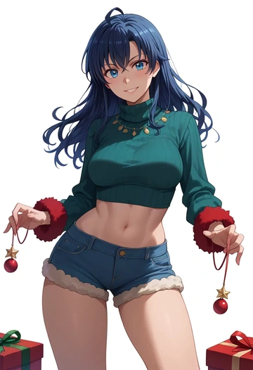 yahari_ore_no_seishun_lovecome_wa_machigatteiru,yukinoshita_yukino,Christmas,red velvet shorts,turtleneck sweater  - AI generated anime art