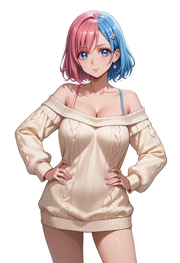 precure,yukishiro_honoka,Hands on hips,off-shoulder,sweater  - AI generated anime art